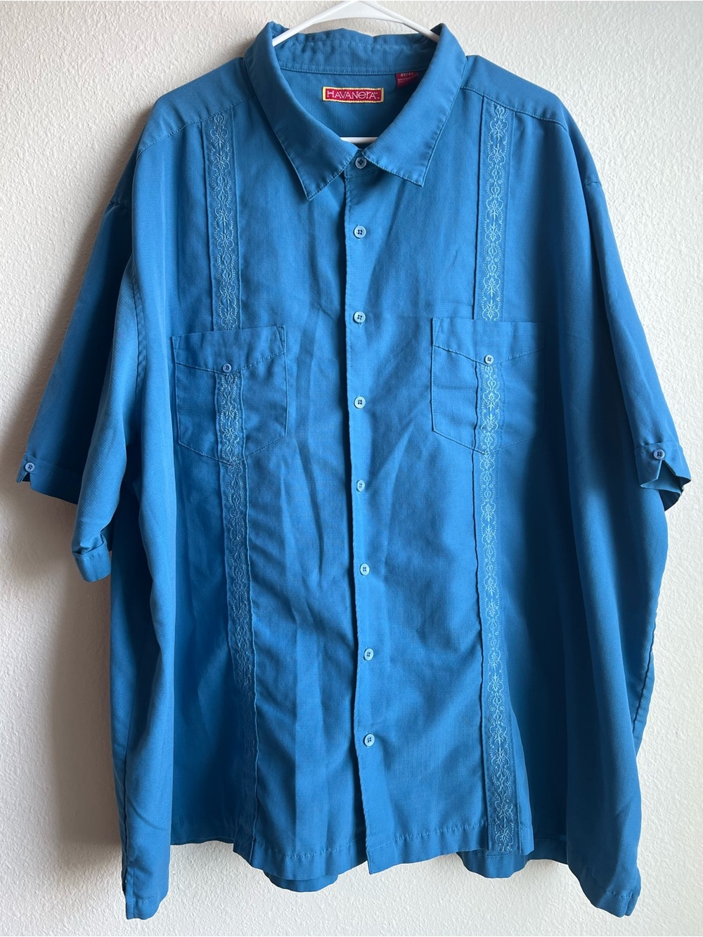 Havanera Men's Blue Short-Sleeve Guayabera Button-Down Shirt